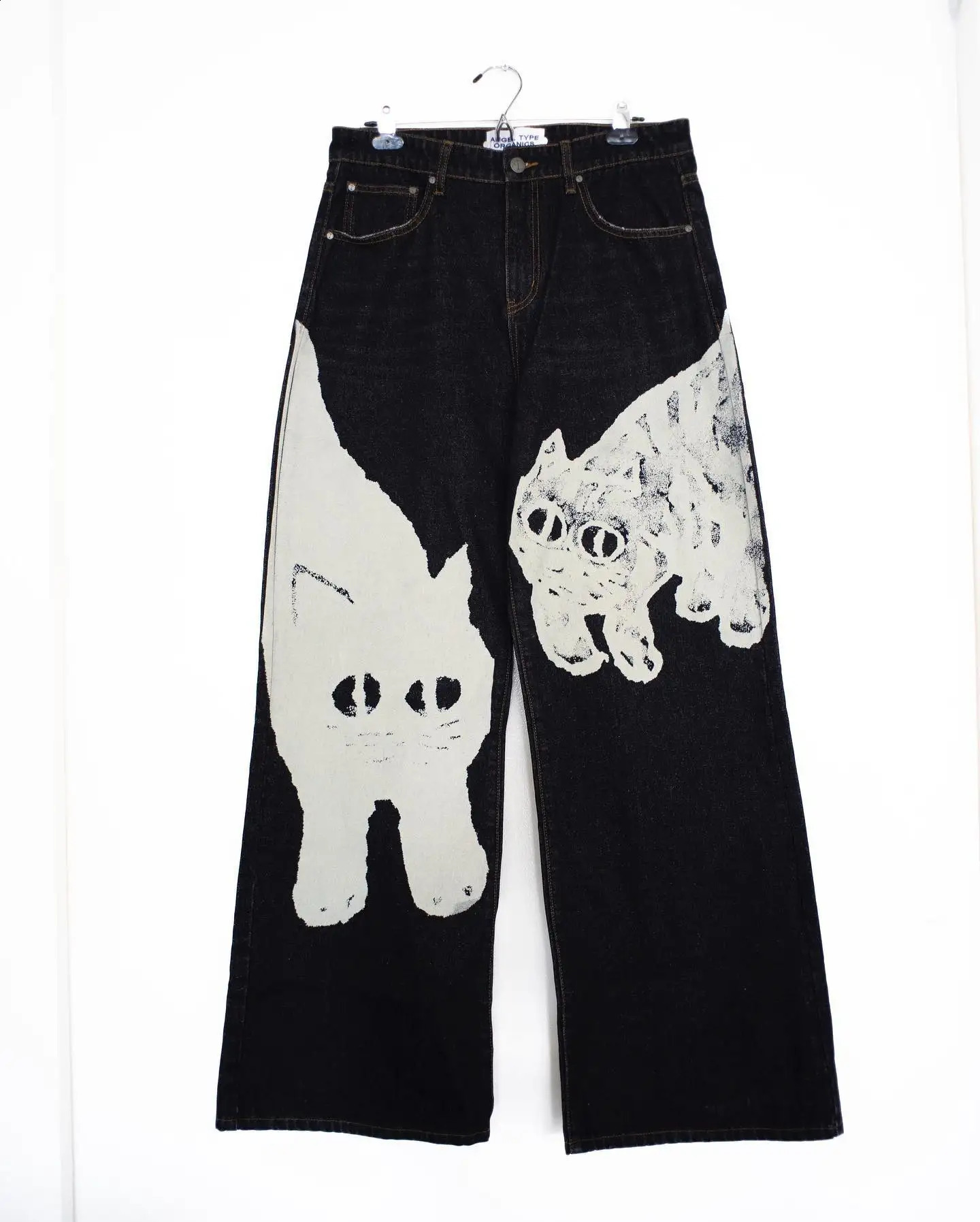Jeans Womens Y2K Harajuku Hip Hop Gothic Kawaii Cute Cat Print Oversized Jeans Fashion Casual High Waisted Wide Trousers 240805