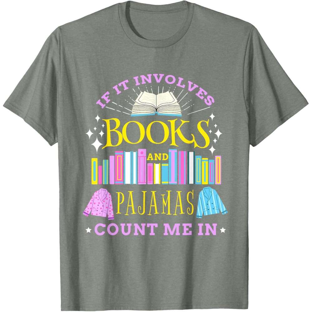 T shirt Mens If It Invoes Books and Pamas Count Me In Librarian T-Shirt shirts tshirt graphic tee Casual tops summer clothes Short sleeve Free shippin