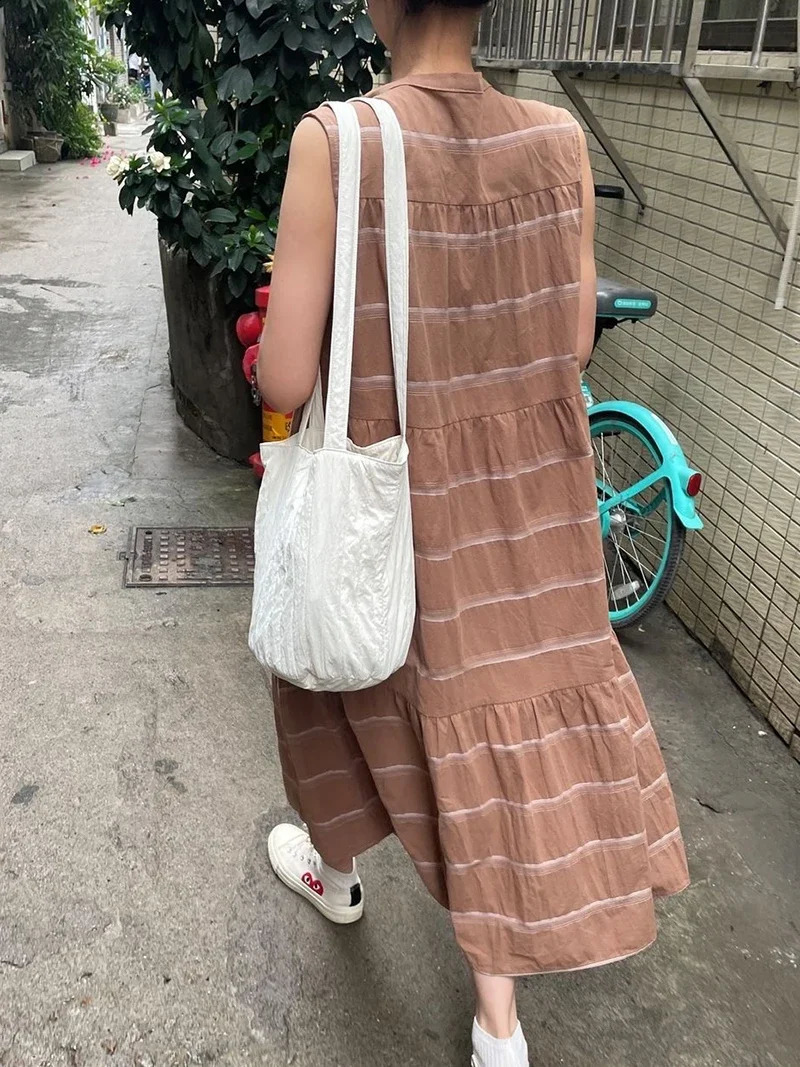 Korean stripe and fold texture bucket bag niche allinone large capacity spring summer commute long thin belt shoulder 240805