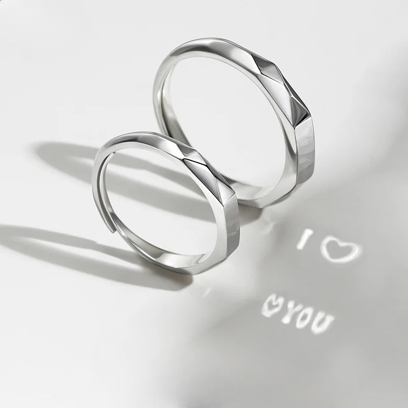Silver 925 Rings Light Reflect Show Love Shadow Cast Sculpted Overlap Open Adjustable Wedding Engagement Couple Jewelry Bride 240905