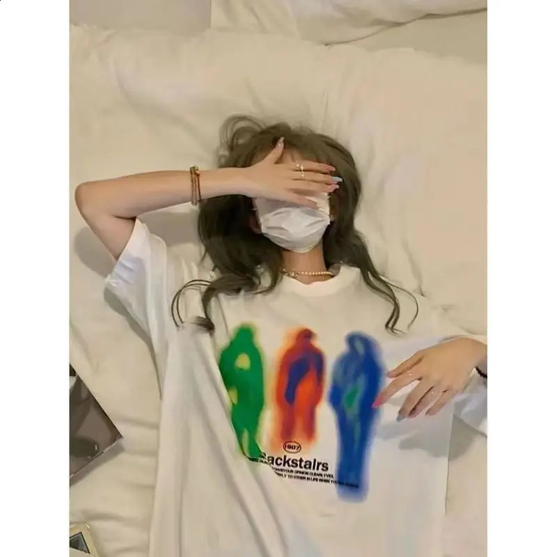 Men T-Shirt Cotton Oversized Summer Printed Harajuku Hip Hop Loose Tops Tees Fashion Round Neck Short Sleeve Trend Y2K 240805