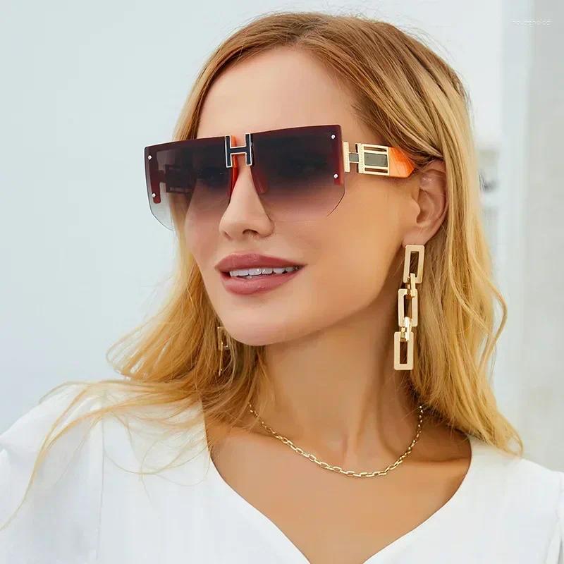 Sunglasses 2024 Designer Rimless Oversized Women Men Fashion Vintage Square Flat Top Sun Glasses Shades UV400