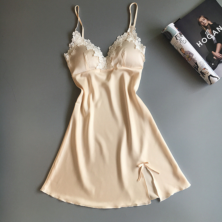 New padded suspender summer silk sexy pajamas, women's seductive home clothes