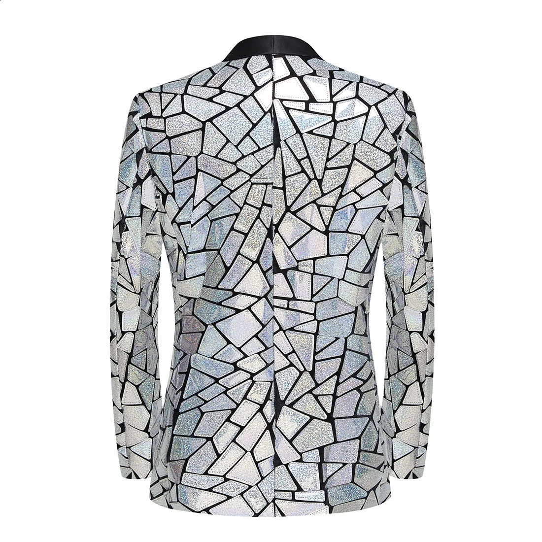 Glitter Silver Laser Mirror Blazer Coat Male Bar Nightclub Singer Stage Performance Sequin Suit Jacket Banquet Party Tuxedo 240805