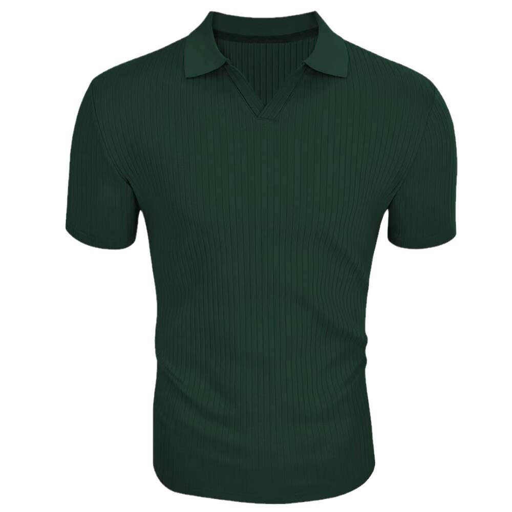 Summer new V-neck short sleeved polo shirt with a collar and vertical stripes men's T-shirt
