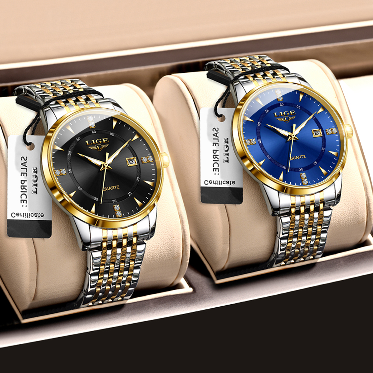LIGE Men's Business Quartz Watch Stainless Steel strap Classic dial Men's Waterproof Watch Three pin Calendar watch Holiday gift Ultra-thin 