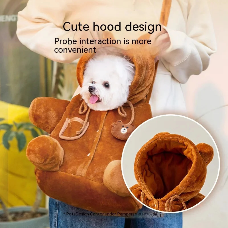 Portable Shoulder Bag Dog Bag Cartoon Kawaii Shoulder Bag Winter Outing Bag Warm Windproof Pet Products 240805
