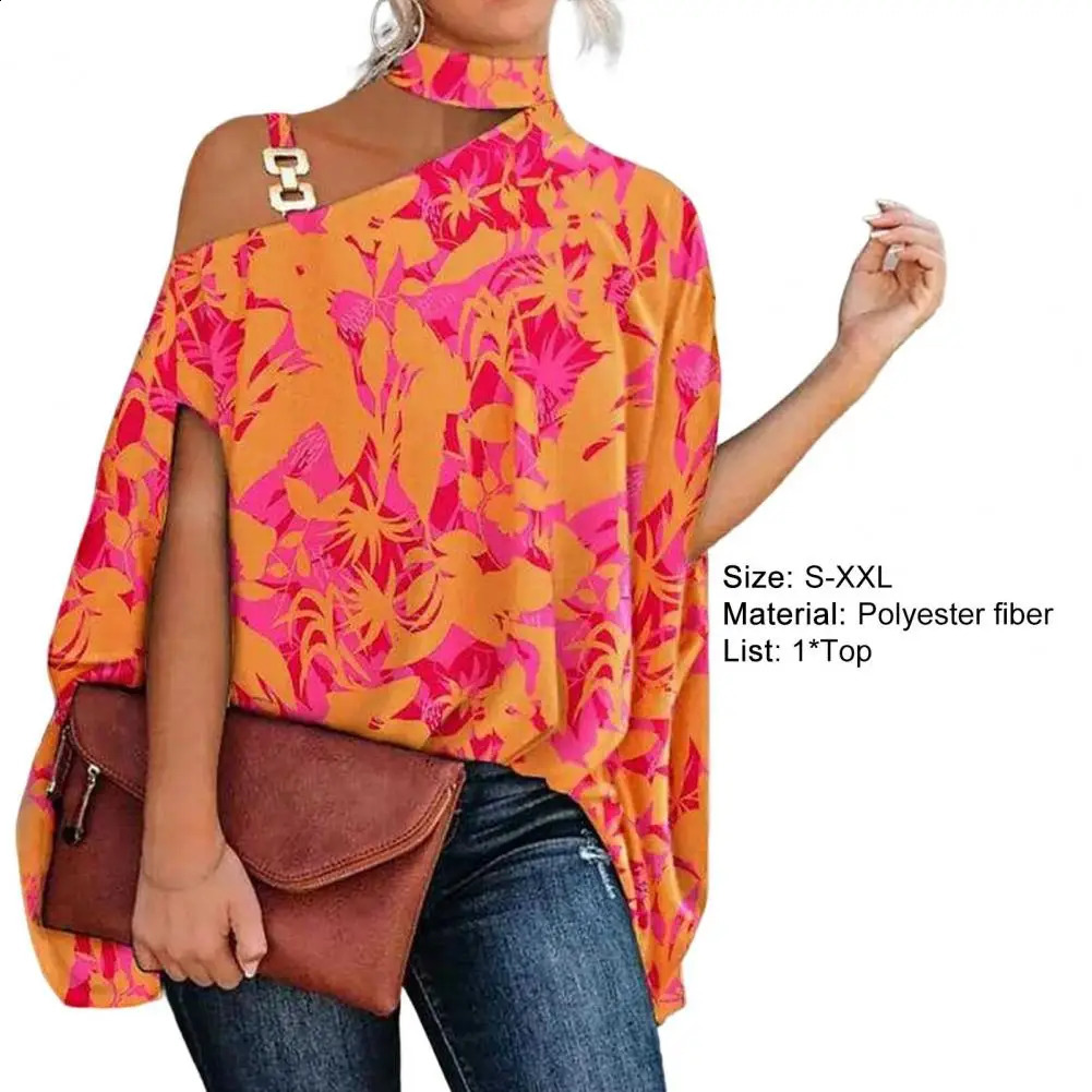 Elegant One-Shoulder Vintage Print Blouse | Autumn Loose Baggy Pullover Top B4