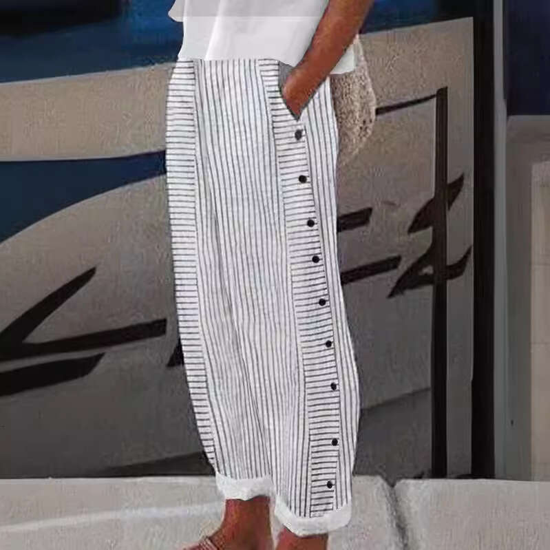 Casual Sportswear 2024 New Womens Striped Casual Pants Multi-color Optional Breathable Cotton Trousers Straight Tube Overalls Sport Military Pants for