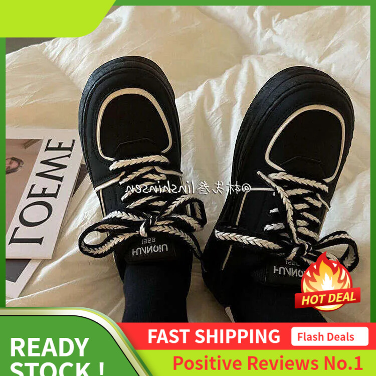 Ddmyoutdoor Spring S And Autumn Women Black Versatile Casual Shoes Chunky Platform Lace Up Sneakers Outdoor Pring Hoes Neakers