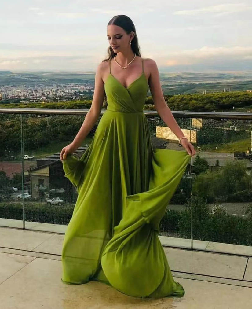 Green A Line Prom Dress Spaghetti Straps Luxurious Evening Formal Party Second Reception Birthday Engagement Gowns Dresses Robe De Soiree