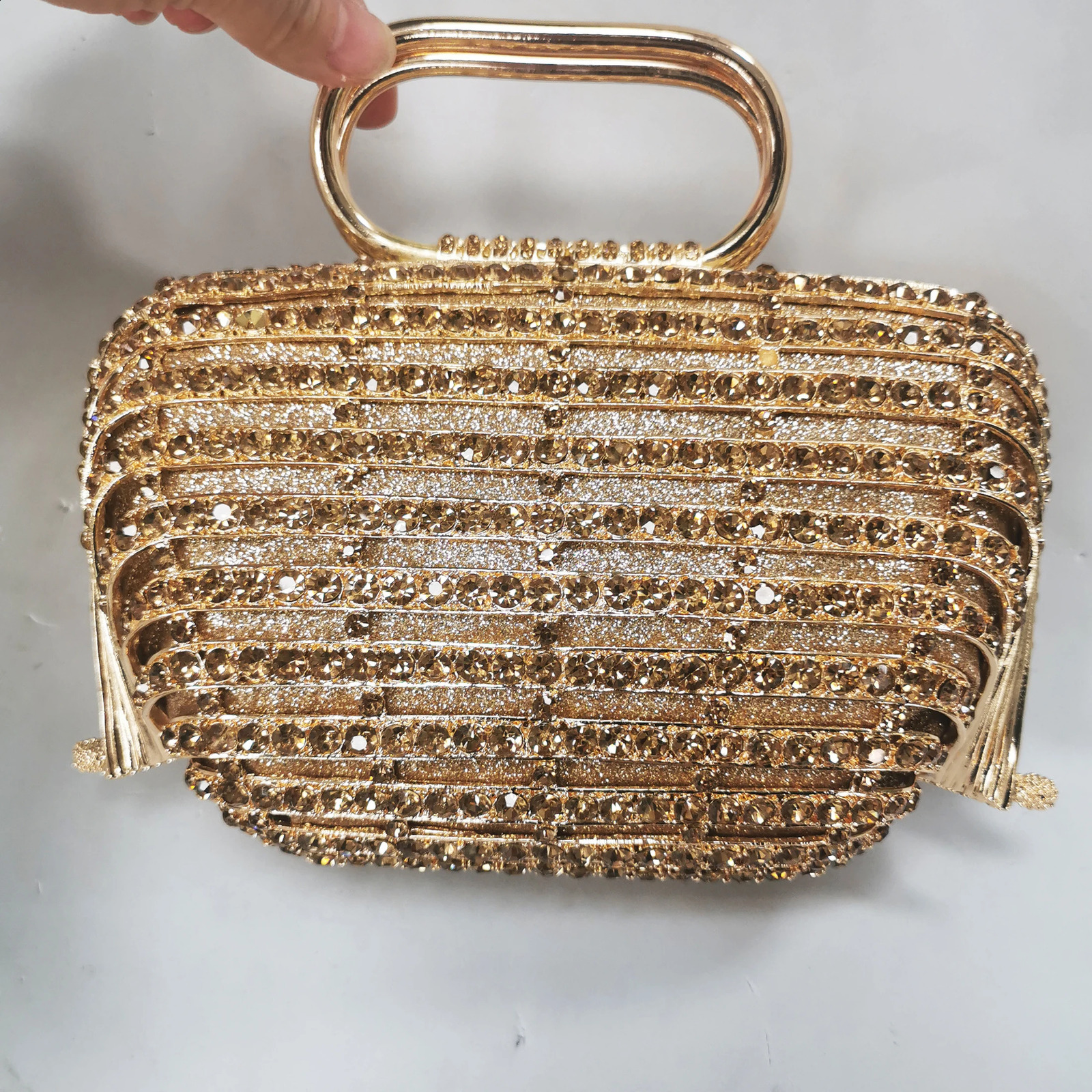 XIYUAN Womens Gold Crystal Evening Bag with Handle Bridal Diamond Elegance Banquet Handbag Wedding Dinner Party Wallet 240823