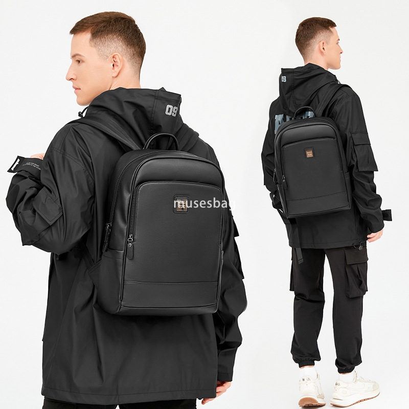 Men's backpack new leather leisure large capacity business computer backpack male schoolbag fashion brand