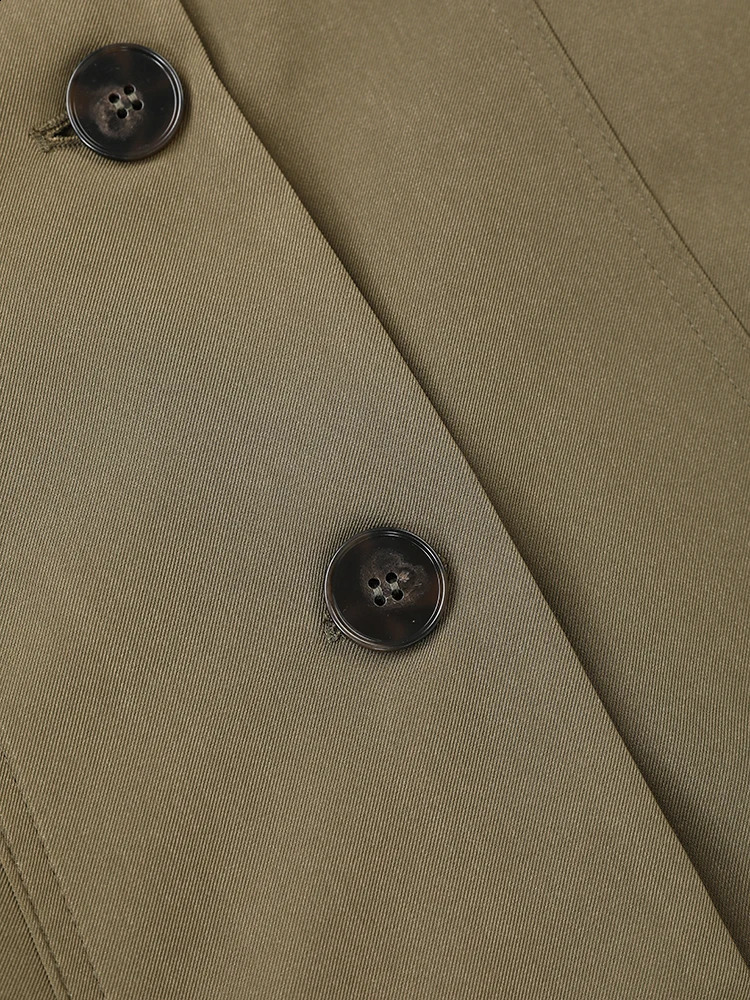 EAM Dark Green Irregular Trench Women Big Size Lapel Long Sleeve Loose Fit Windbreaker Fashion Spring Autumn 1DE27950 240805