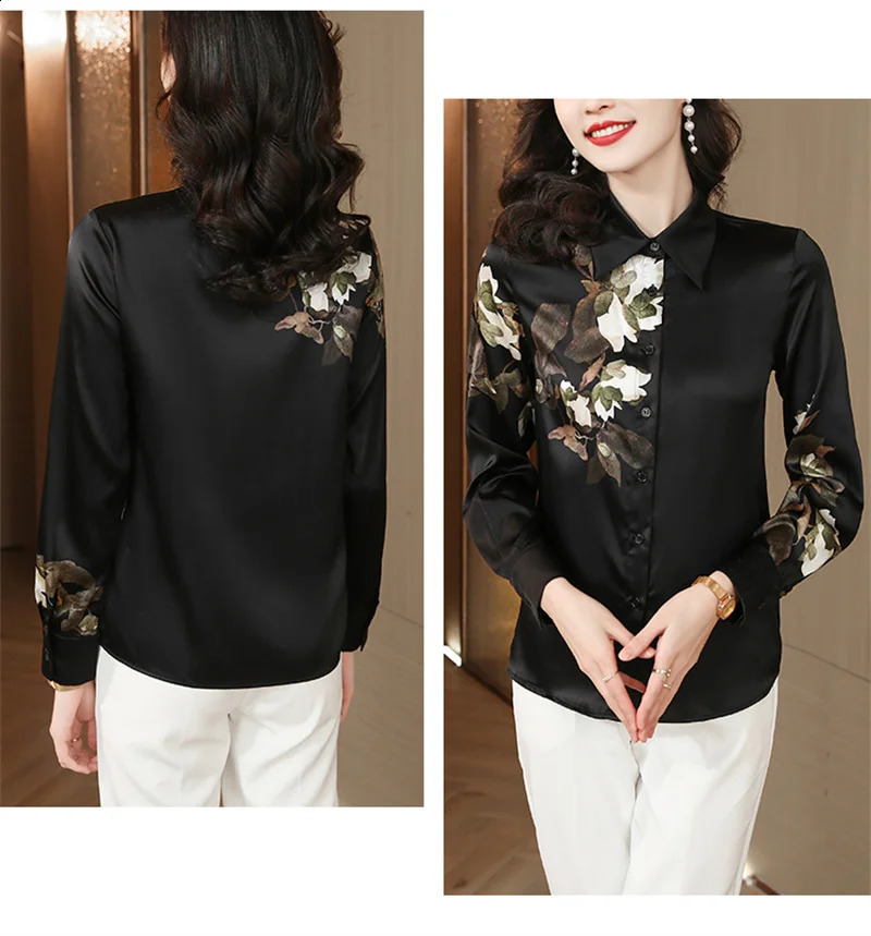 FANIECES Black Satin Women Shirt Long Sleeve Spring Autumn Slim Blouse Office Ladies Tops Blusas Para Mujer shirts and blouses 240805