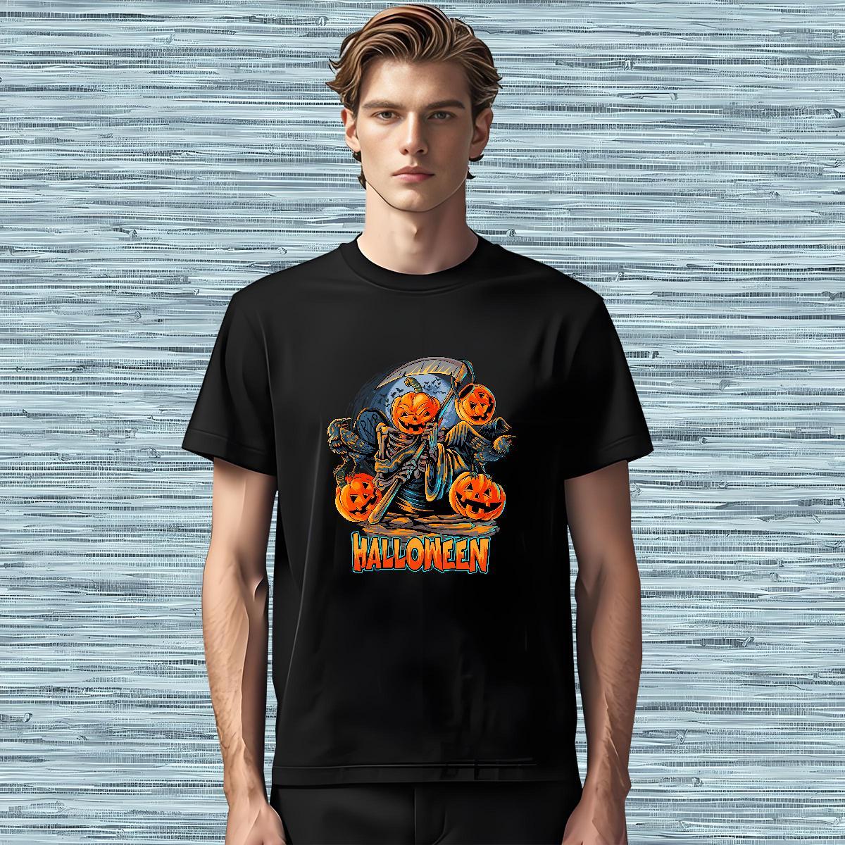 Brand T-Shirts for Men 230g Cotton pumpkin Anime Printing Street Tees Shirts O Neck Short Sleeves High Quality Tshirt for Man Woman DIY Printed