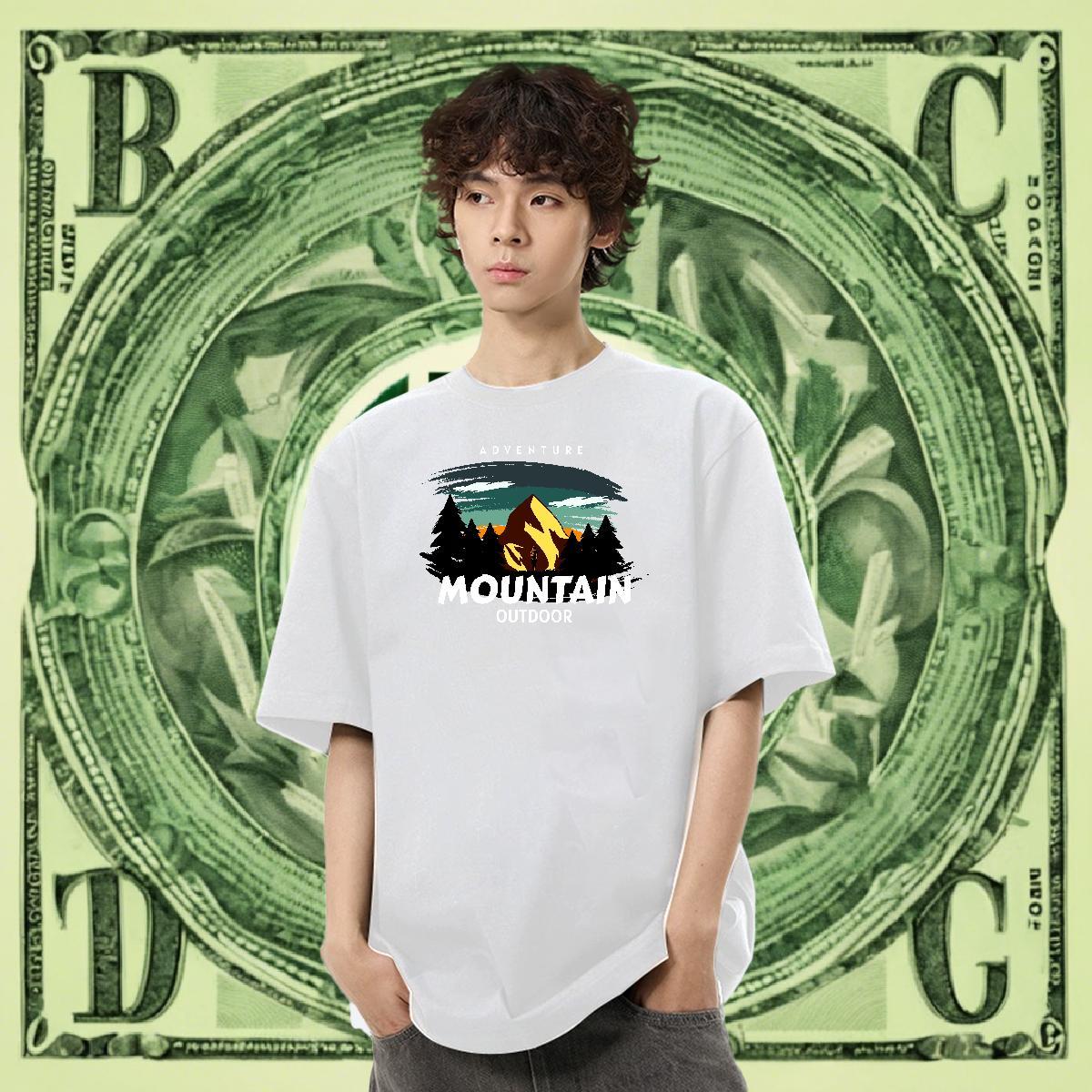 Cool Design Men Clothes T-Shirt 230g Pure Cotton Street Casual mountains White Plus Size Breathable Short Sleeve DIY Customized Men T Shirts Tshirts