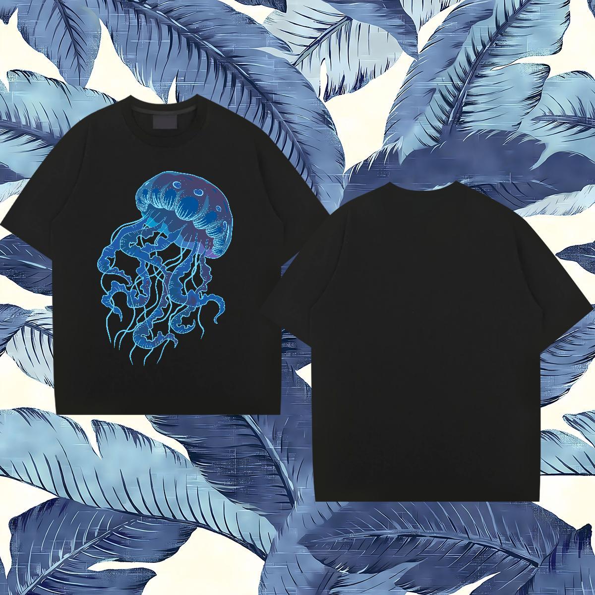 Classic Casual T Shirts Men 230g Pure Cotton jellyfish Spring Summer Wear Round Neck Short Sleeve TOP Quality Men Clothes T-Shirt Oversized