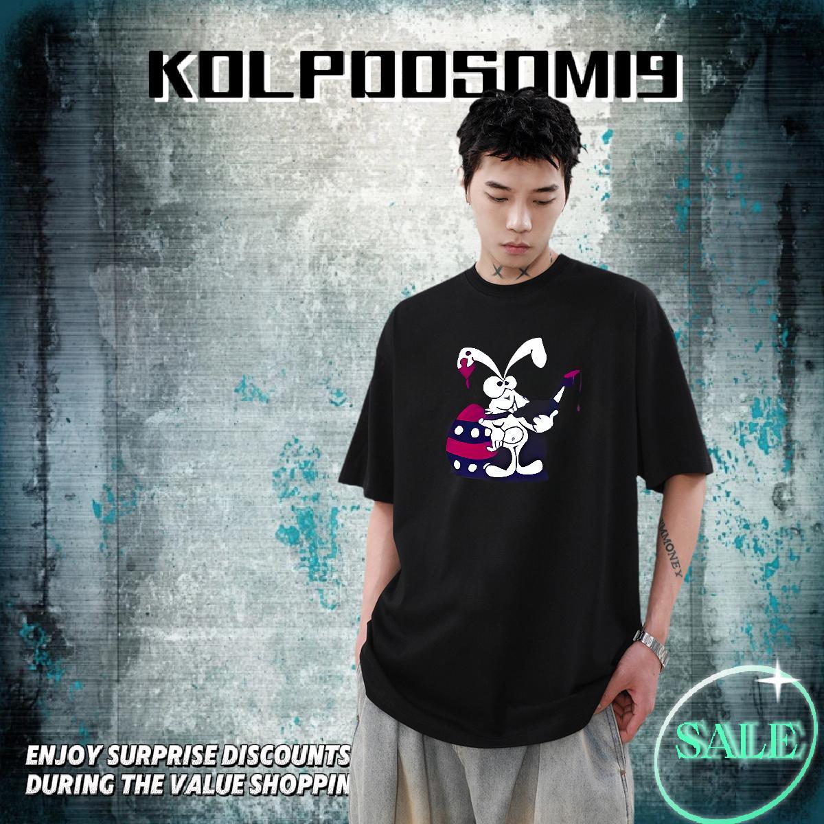 Loose Fit Mens Tshirts 100% Cotton 230g Daily Wear rabbit Cartoon Print Breathable Short Sleeve Casual New Men T Shirts Clothings