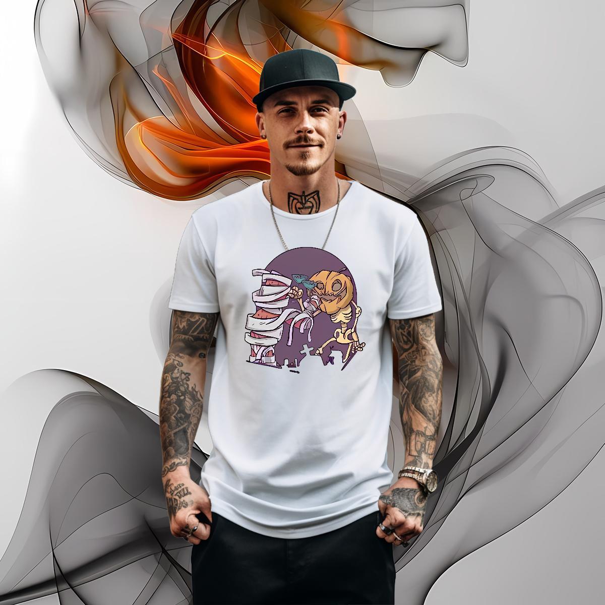 Casual New Man T Shirts 230g Pure Cotton halloween Hip Hop Street Tops Shirt O-Neck Short Sleeve Designer Men Tops Tees Skull