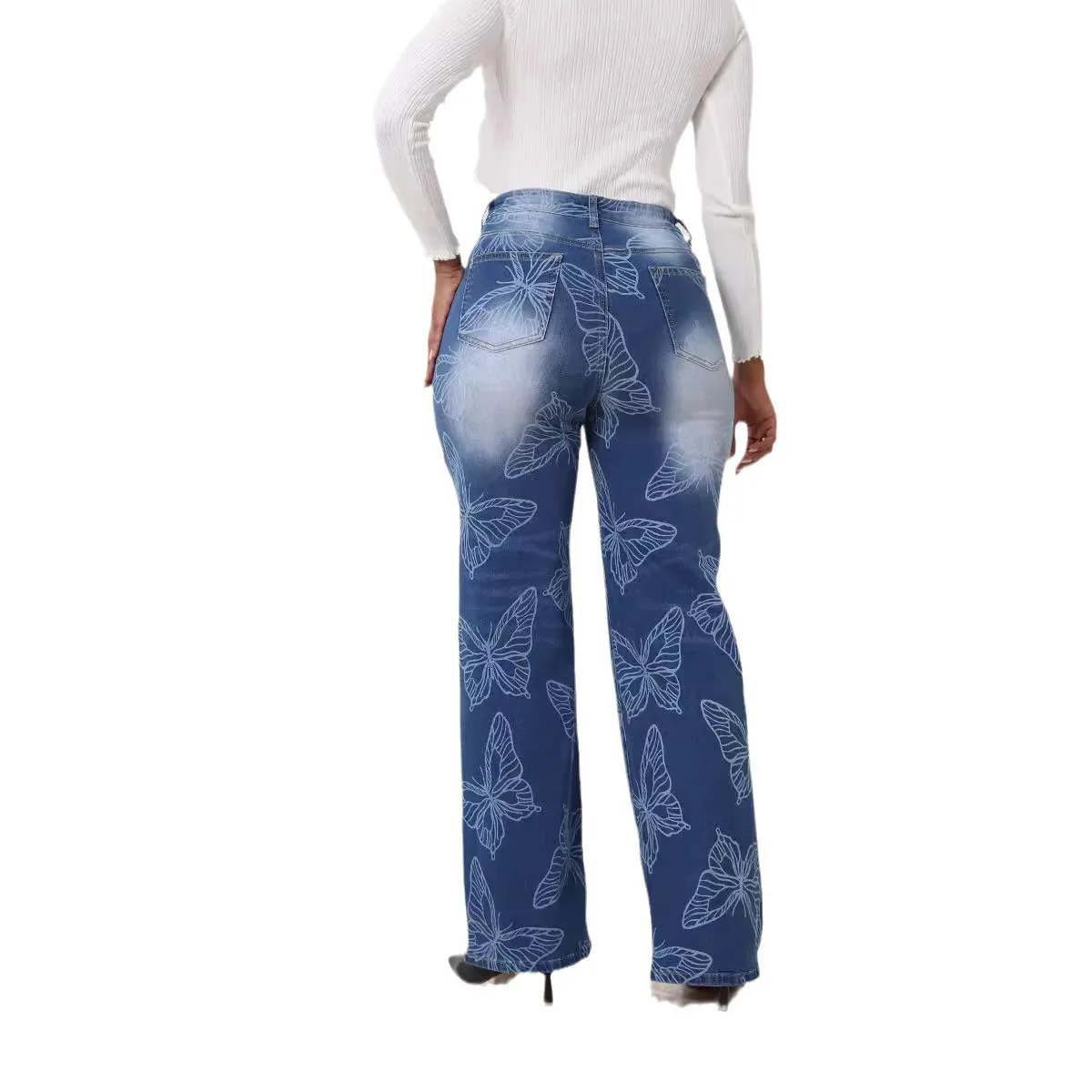 Butterfly-Pattern Jeans Women Loose Leisure Korean Style Chic Trendy Y2k Cool Streetwear Ins Female Bottom 240806