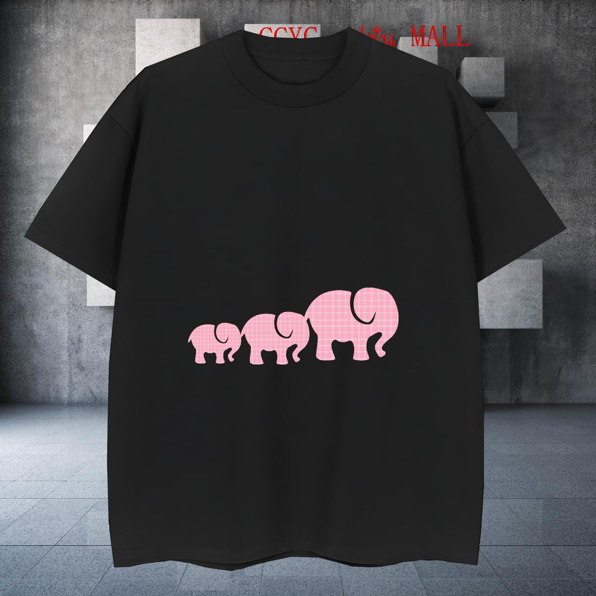 Free Shipping T shirt 100% Cotton 230g Elephant Beach Tshirts Round Neck Short Sleeve Unisex Men Tshirts Cartoon Print