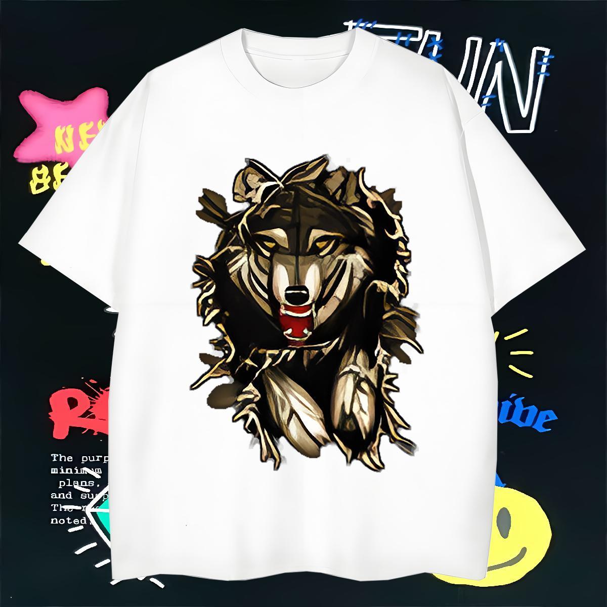 T Shirt For Man 230g Pure Cotton wolf Beach Breathable Oversized 4XL Tshirt for Man Woman Customized Loose Tops