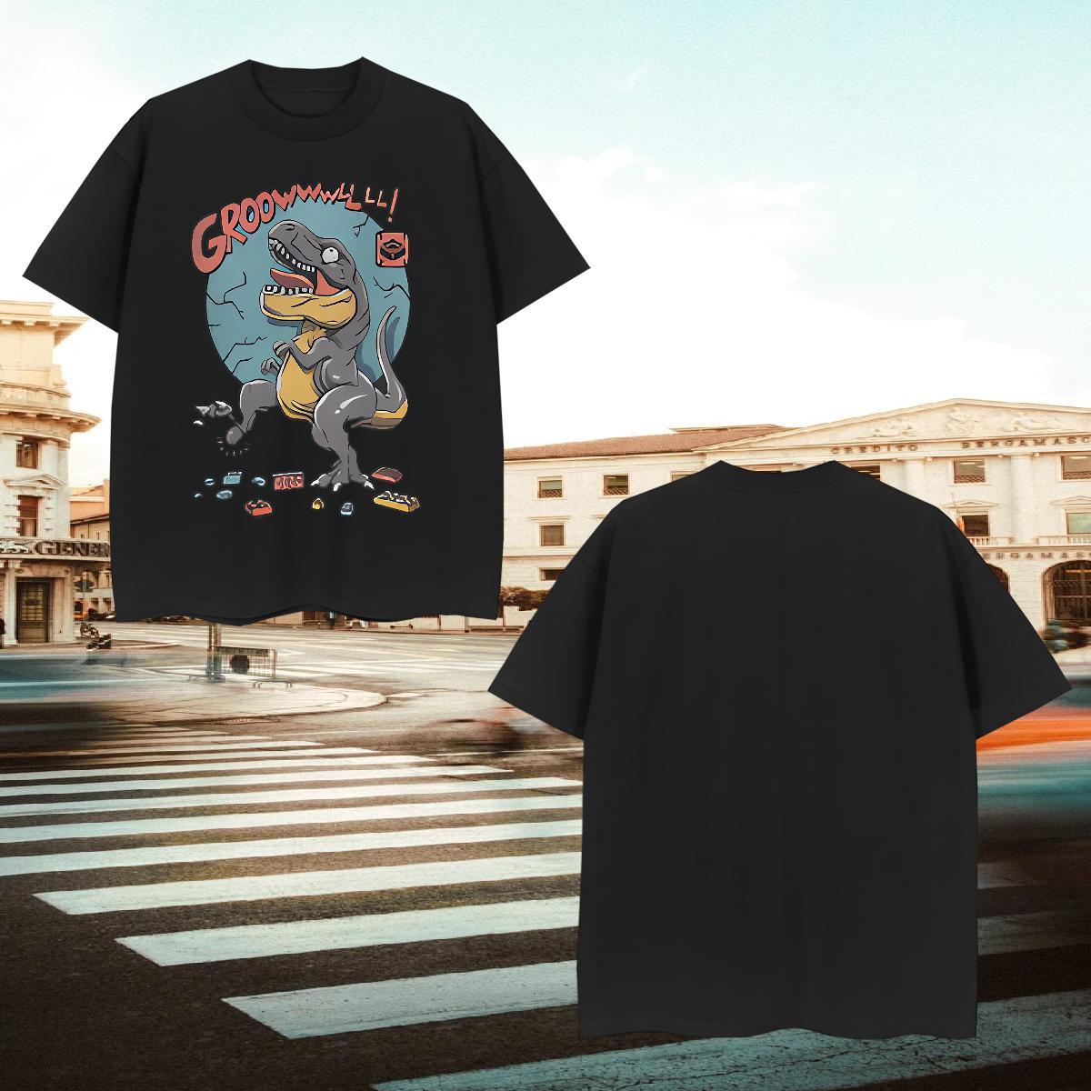 Wholesale Tshirts 100% Cotton 230g dinosaur T Shirt For Man Anime Printing Street O Neck Short Sleeves White Plus Size Free Shipping Tops Tees