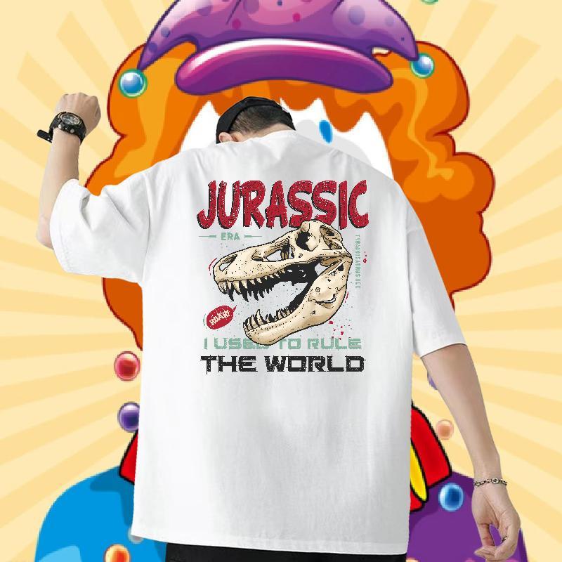 2024 New T-Shirts for Men 230g Pure Cotton dinosaur Hip Hop Tee Shirt Breathable Comfortable Tshirts Customized Print