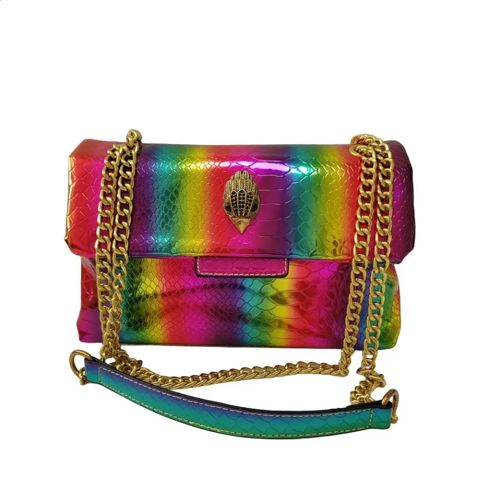 Serpentine Shiny Crossbody Bag: hot Bright Colors Eagle Metal Front Flap Purse