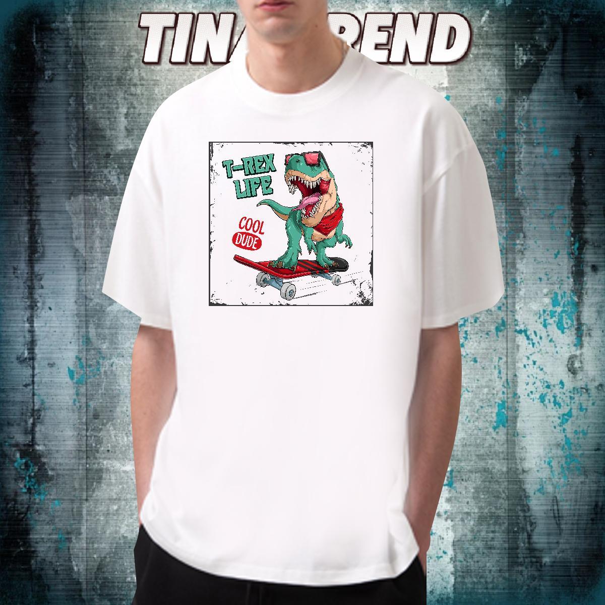 Designer T Shirts Men 230g 100% Cotton dinosaur Sports Casual Tee Shirt Breathable Unisex Couples T Shirts Black White