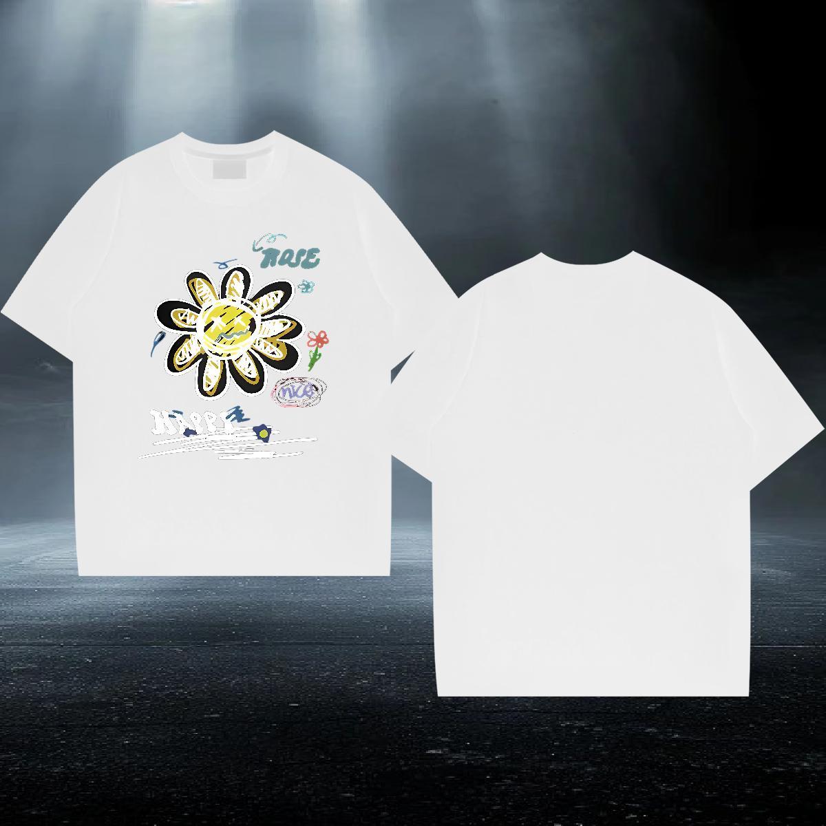 Brand Men T Shirts 230g 100% Cotton flower Hip Hop Street Clothings Breathable Short Sleeve Loose Tshirt for Man Woman Custom Anime