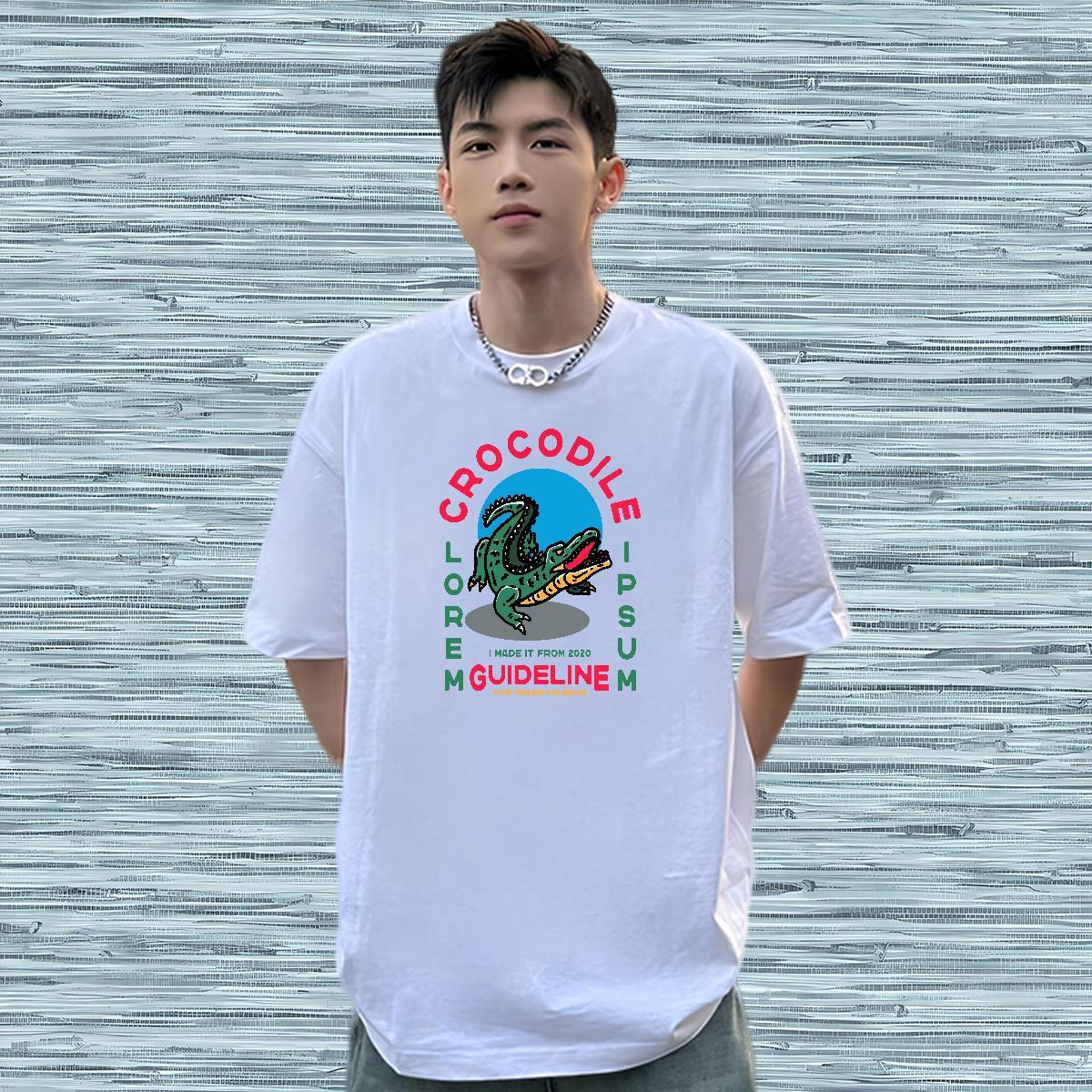 Casual New T Shirt For Man 230g Pure Cotton crocodile Home Outdoor Clothings Short Sleeve O-Neck High Quality Men Tshirts Floral Print