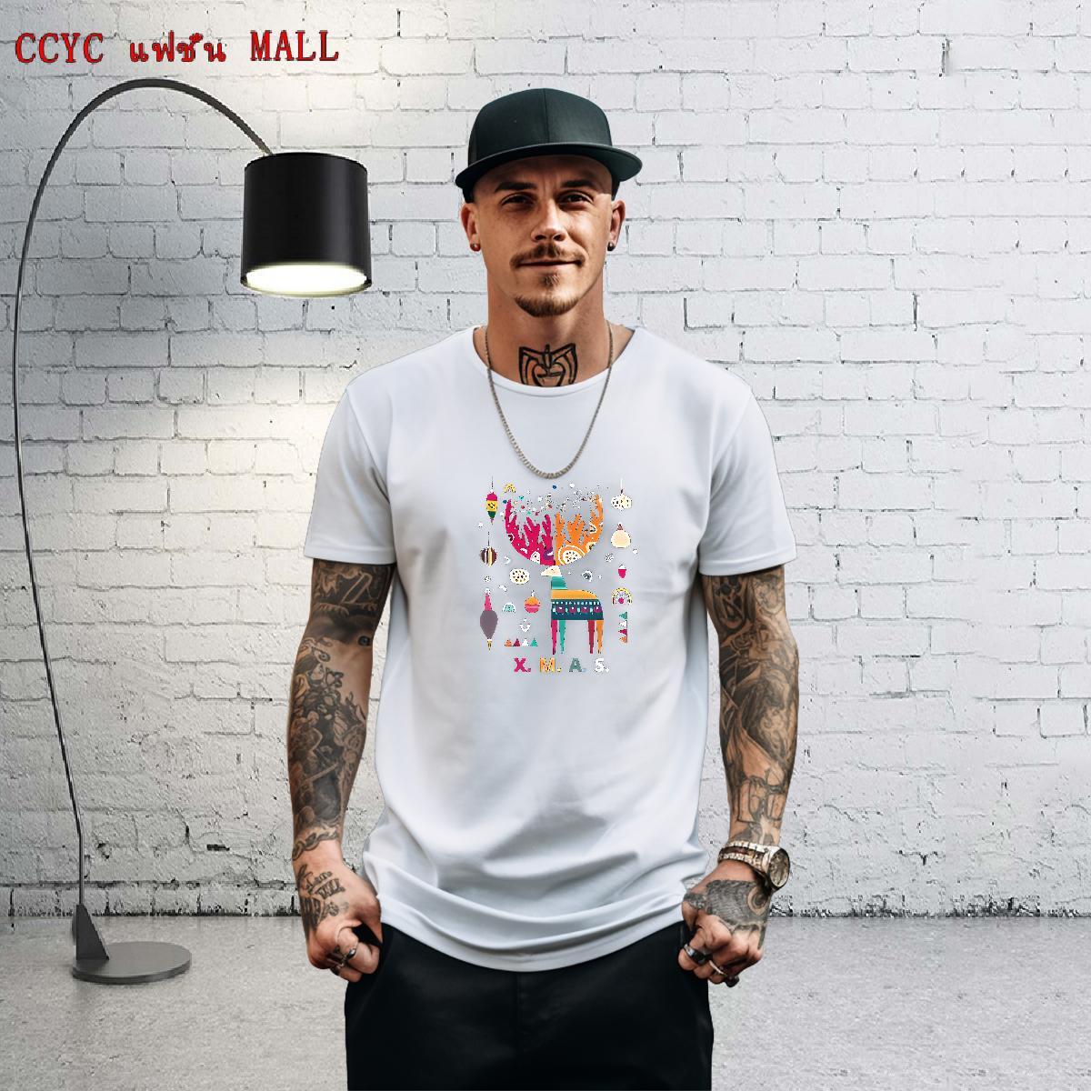 DIY Mens T Shirts 230g Pure Cotton Christmas Anime Printing Street Polos Short Sleeve O-Neck Cool Mens Tshirts Asian Size