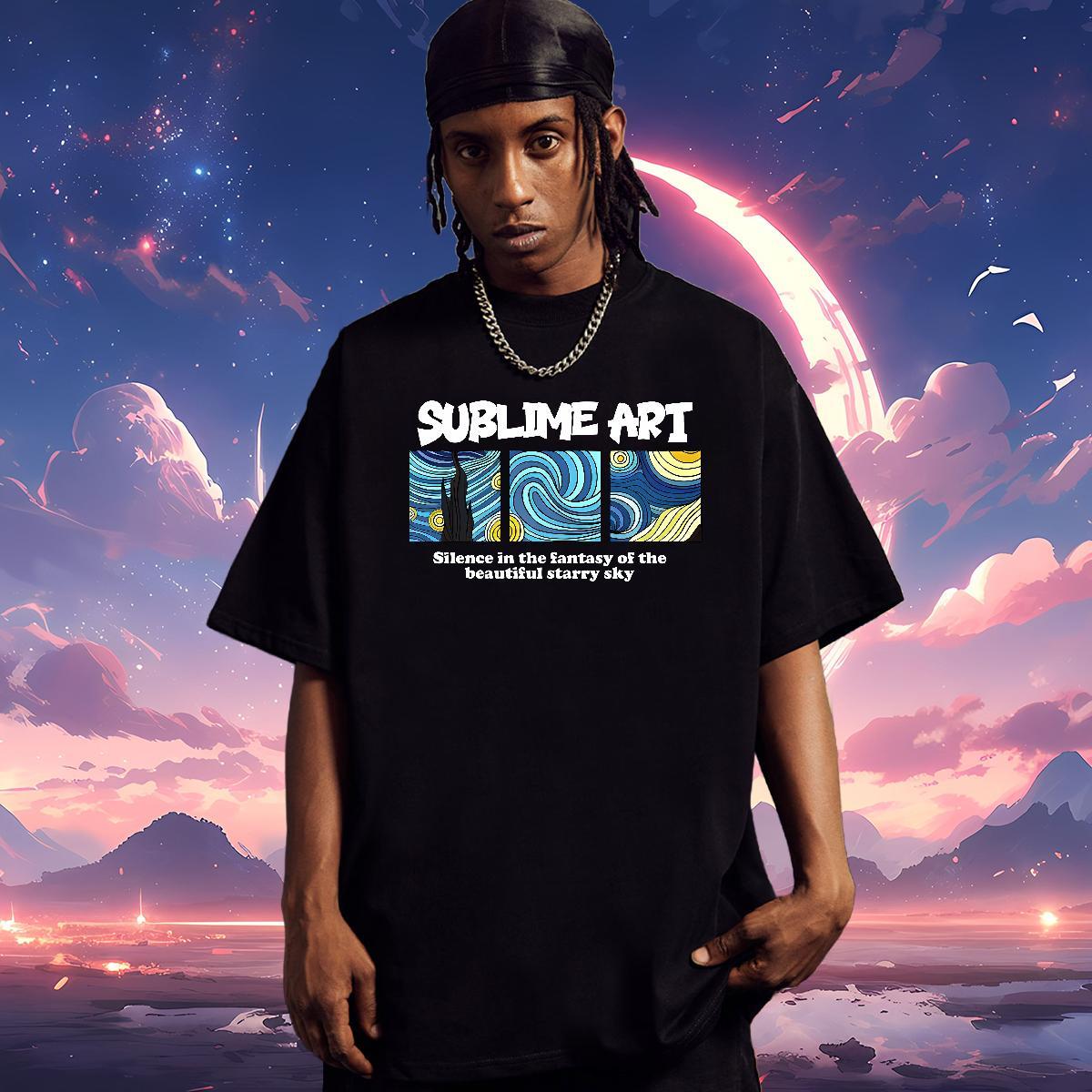 T Shirts Men 230g Pure Cotton starry sky Home Outdoor Breathable Crew Neck Custom Printed Men Tops Tees Classic Cool Clothings