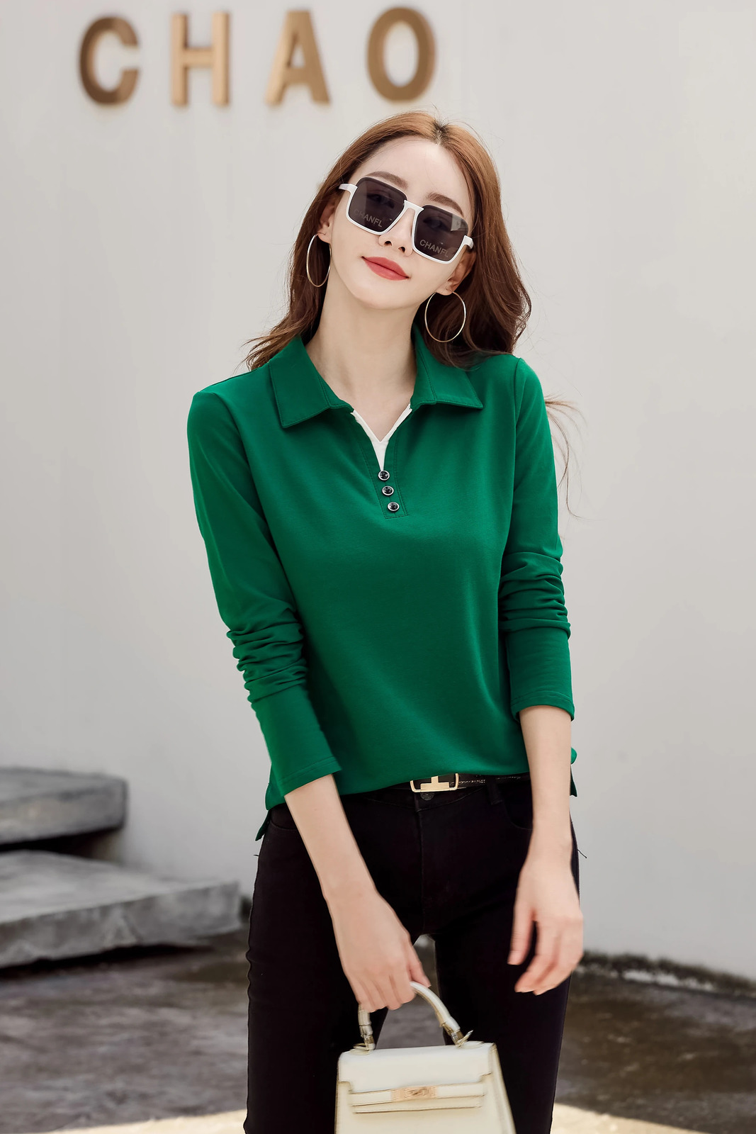 Korean Fashion Autumn Women Polo Shirt Cotton Long Sleeve T-Shirt With Button Solid Candy Color Knit High Quality Women Polo 240806
