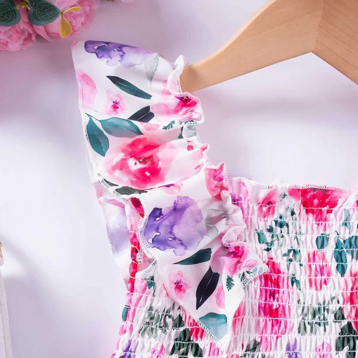 Summer girls printed princess dress sleeveless fashion Peplum square neckline dress for girls and childrenW240720