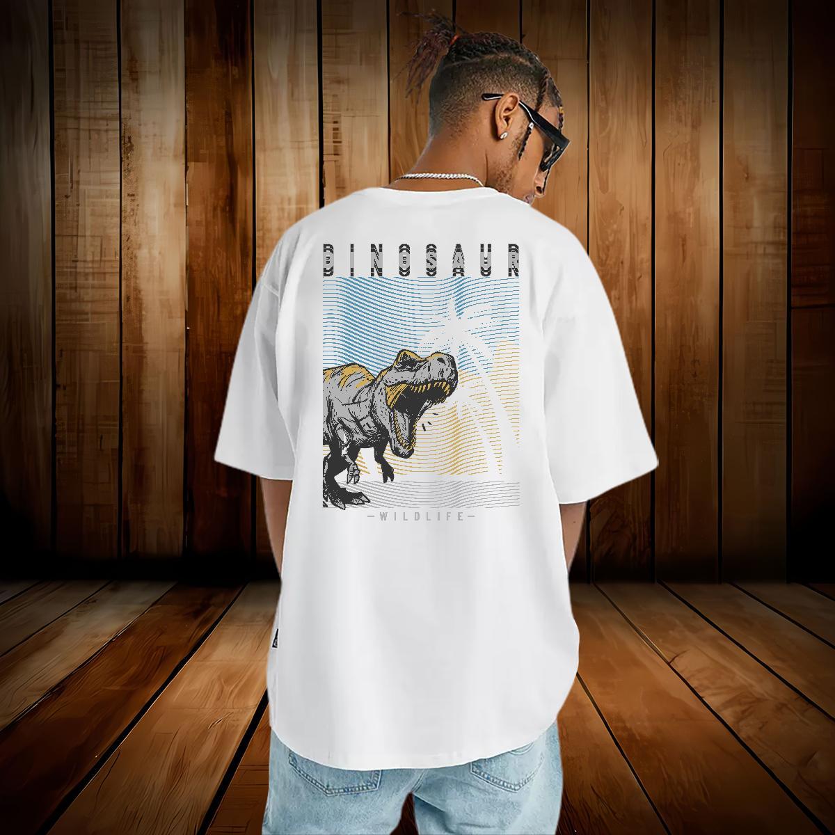 2024 T-Shirts for Men 100% Cotton 230g dinosaur Summer Casual Clothes Crew Neck Breathable Wholesale Couples T Shirts DIY