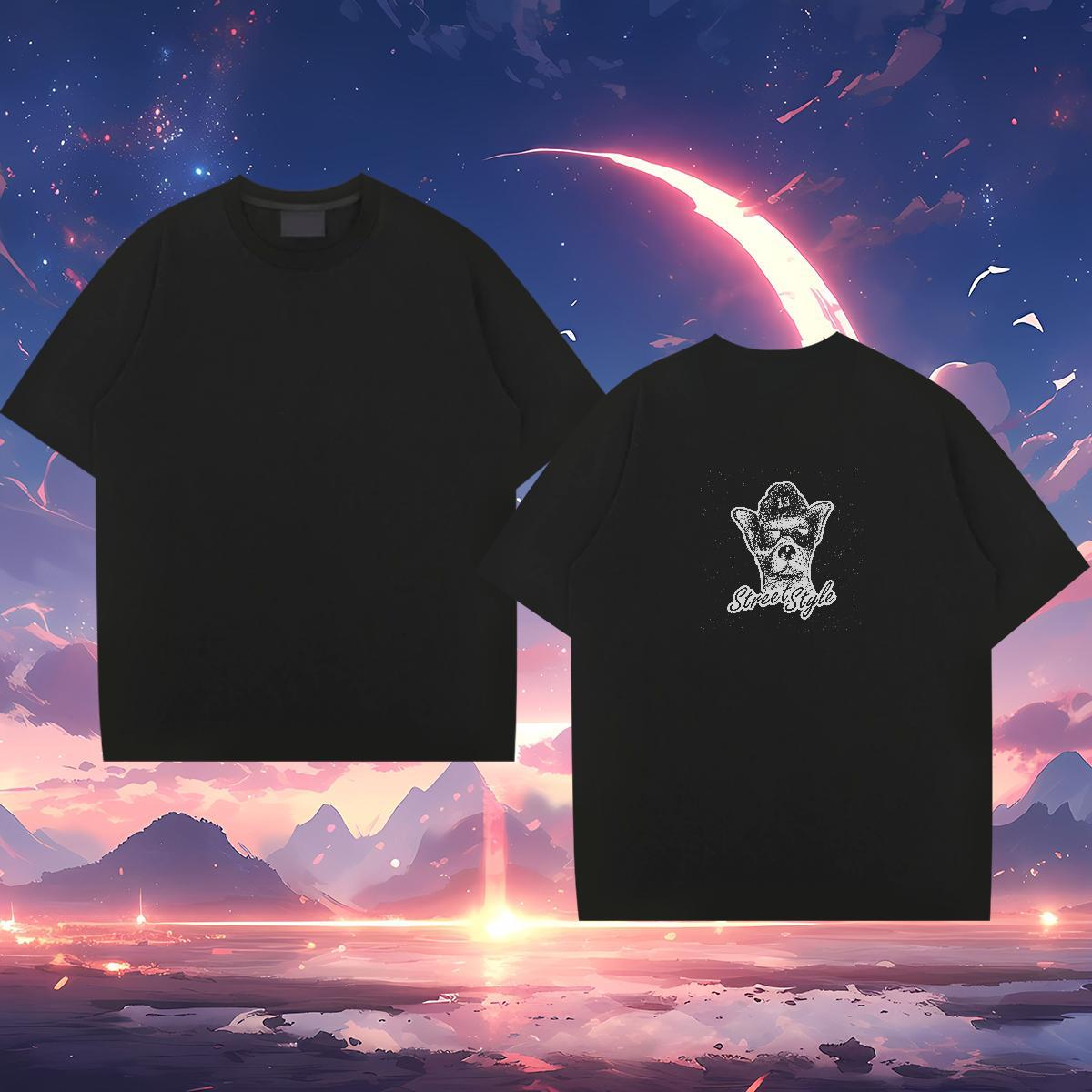 2024 New T Shirts Men 230g 100% Cotton dog Hip Hop Top Tees O Neck Short Sleeves Soft Men Clothes T-Shirt Plus Size Cartoon