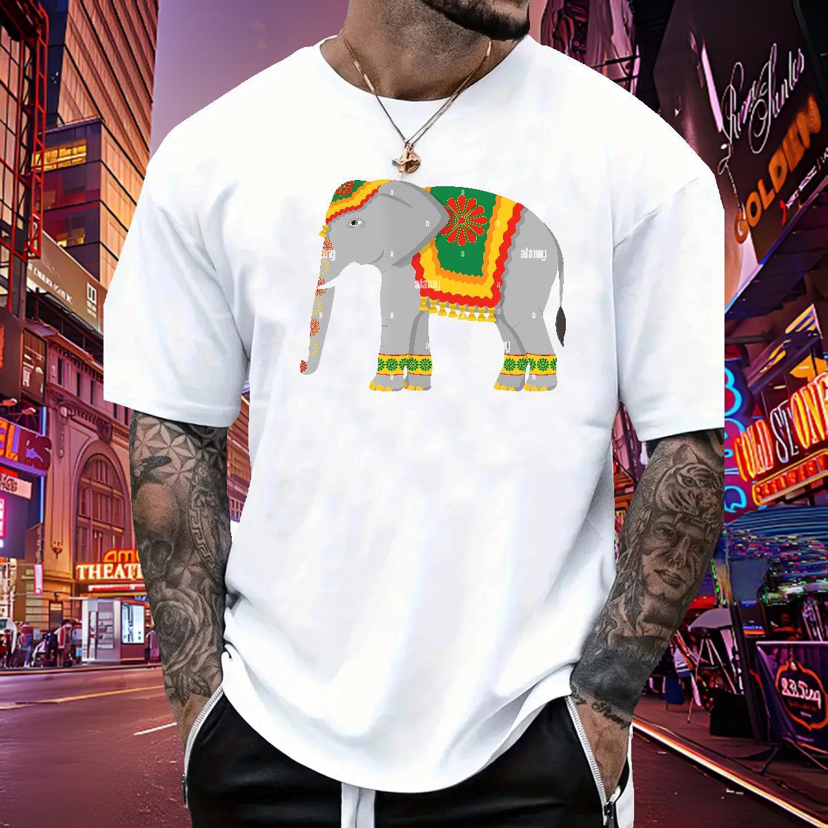 Popular Men Tees 100% Cotton 230g elephant T Shirt For Man Home Outdoor Round Neck Short Sleeve Floral Print Designer Tshirts