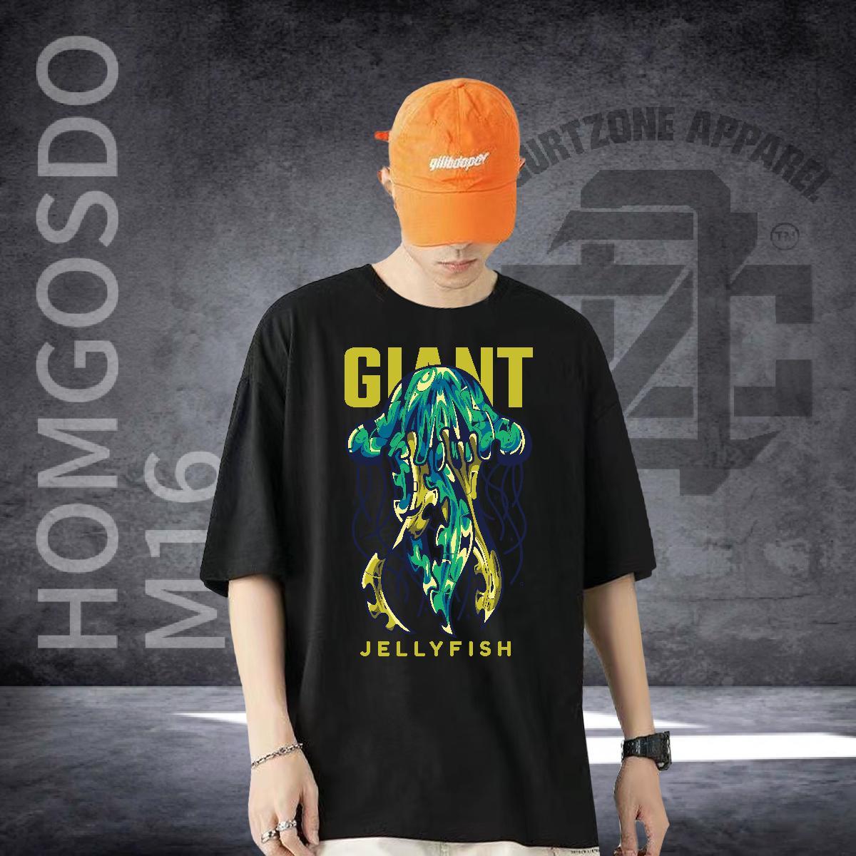 Classic Casual T Shirt For Man 100% Cotton 230g jellyfish Street wear Hip Hop Clothes Short Sleeve Soft Free Shipping Tshirts DIY Anime