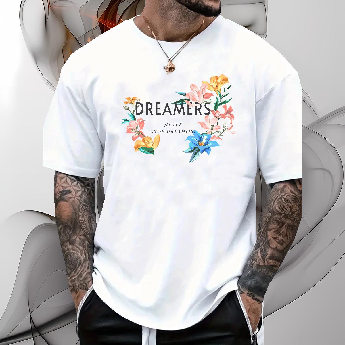 Brand T Shirt For Man 230g Cotton flower Street wear Hip Hop Tops Shirt O Neck Short Sleeves Popular Men Tees Customized