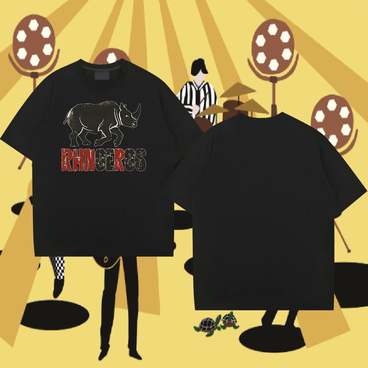 Casual New T Shirts Men 230g Pure Cotton rhinoceros Street Casual Wear Breathable Soft Popular Tshirt for Man Woman Oversized 3XL 4XL