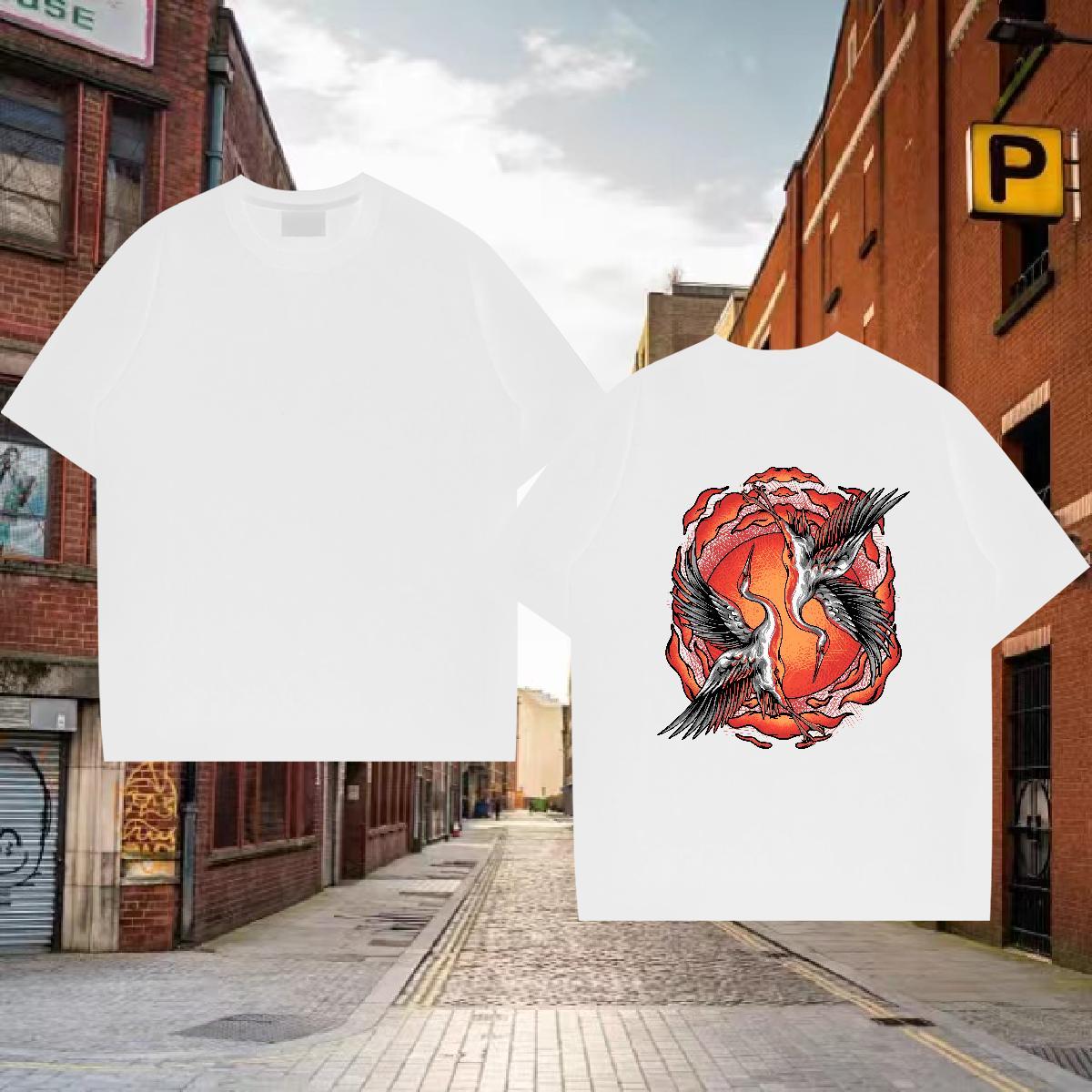 Loose Fit Tshirts 230g 100% Cotton eagle T-Shirts for Men Street Breathable Short Sleeve DIY Anime 2024 New Clothes