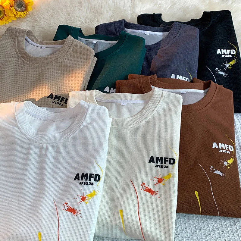 Ink Graffiti Sweatshirt Fashion Autumn Men Loose Waffle Sweatshirts Youthful Energetic Pullover Couple Clothing 240802