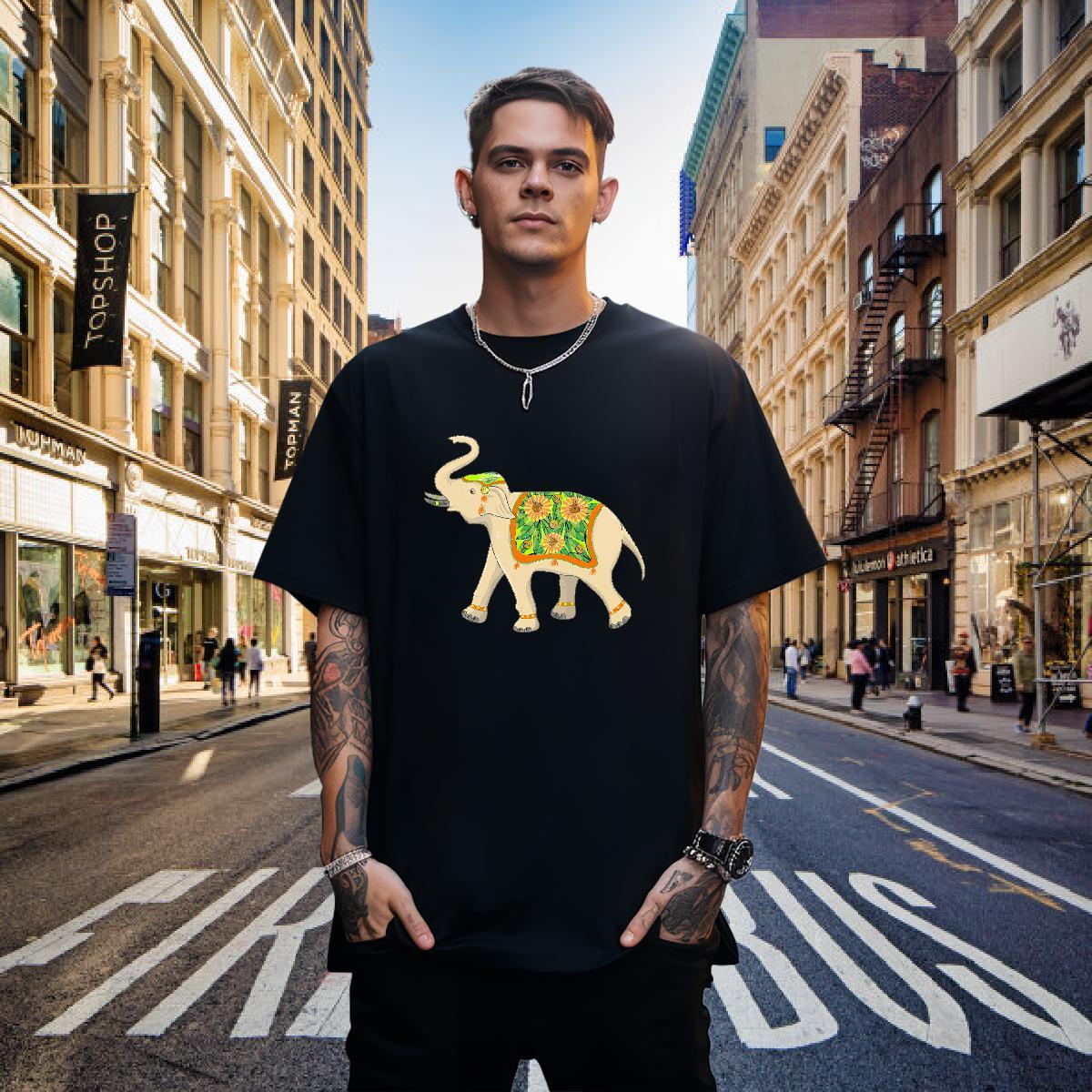 T Shirts Men 230g Cotton elephant Summer Casual Breathable Soft DIY Printed Couples T Shirts Custom Comfortable Tshirts