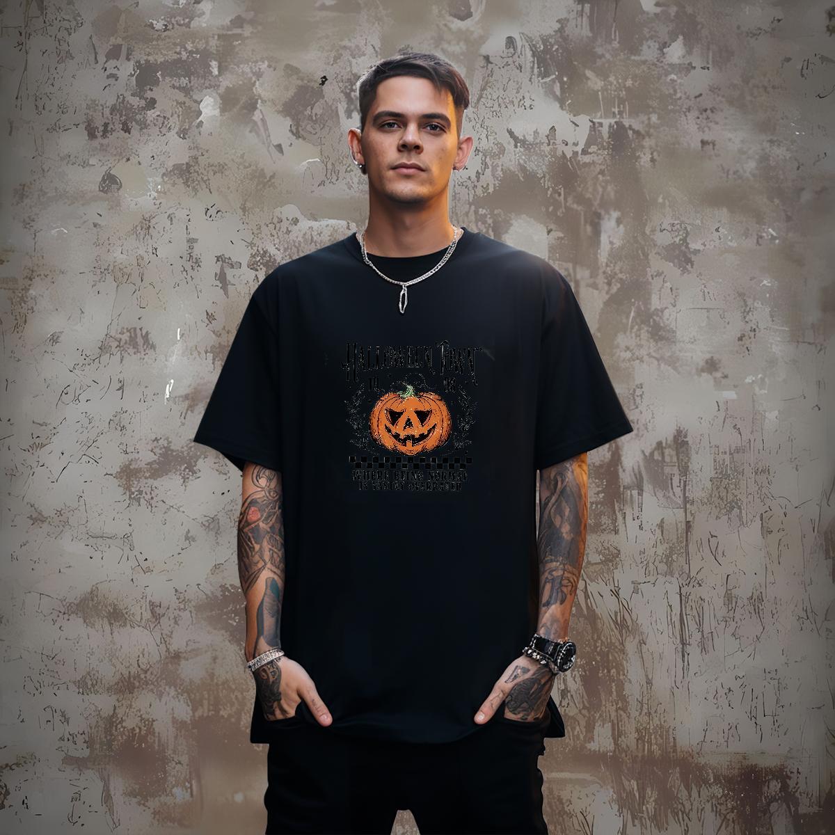 T Shirt For Man 230g Pure Cotton pumpkin Sport Breathable Short Sleeve Anime Tshirt for Man Woman 2024 Cool Clothes