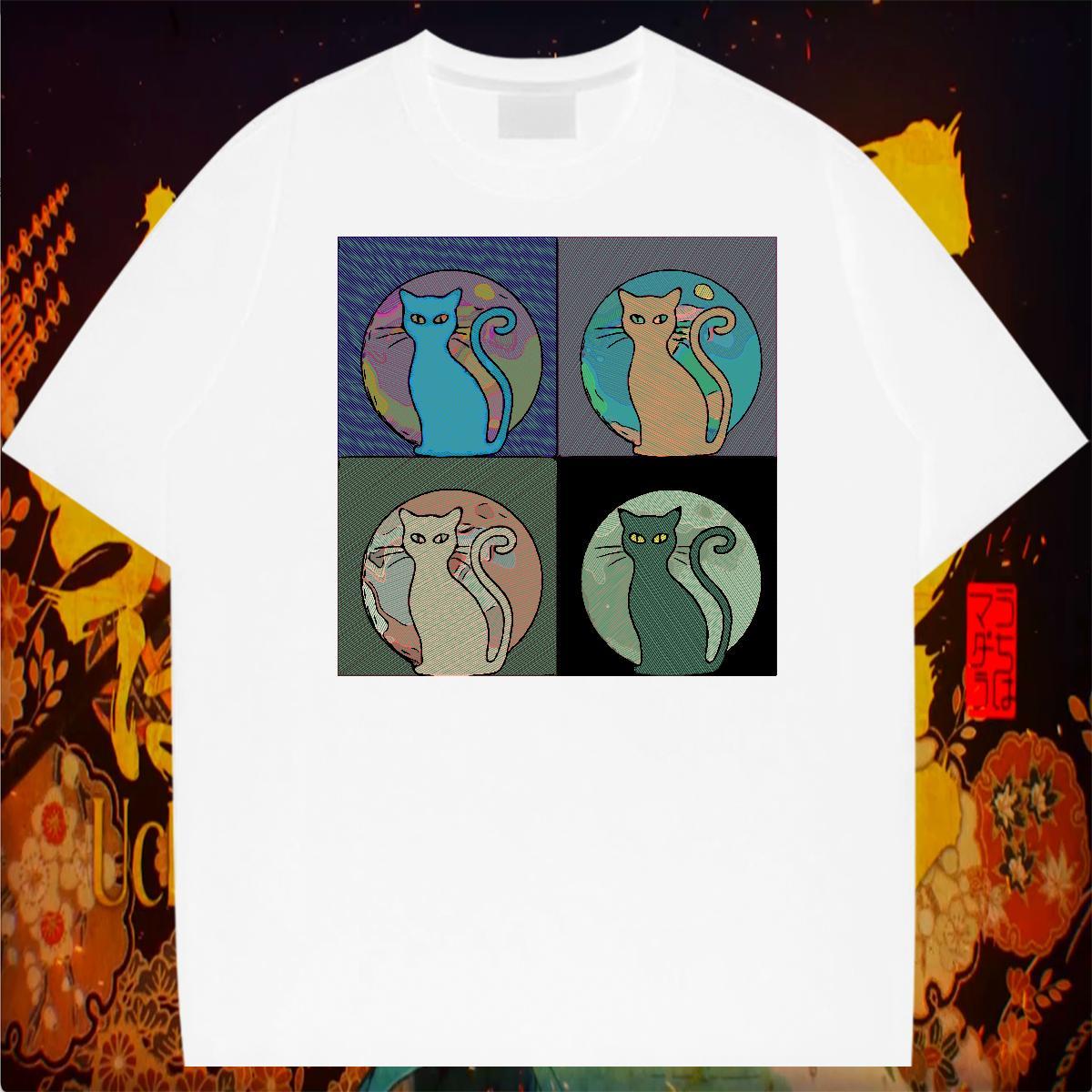 DIY Customized T Shirt For Man 230g 100% Cotton cat Daily Wear Polos Crew Neck TOP Quality Mens Tshirts Black White