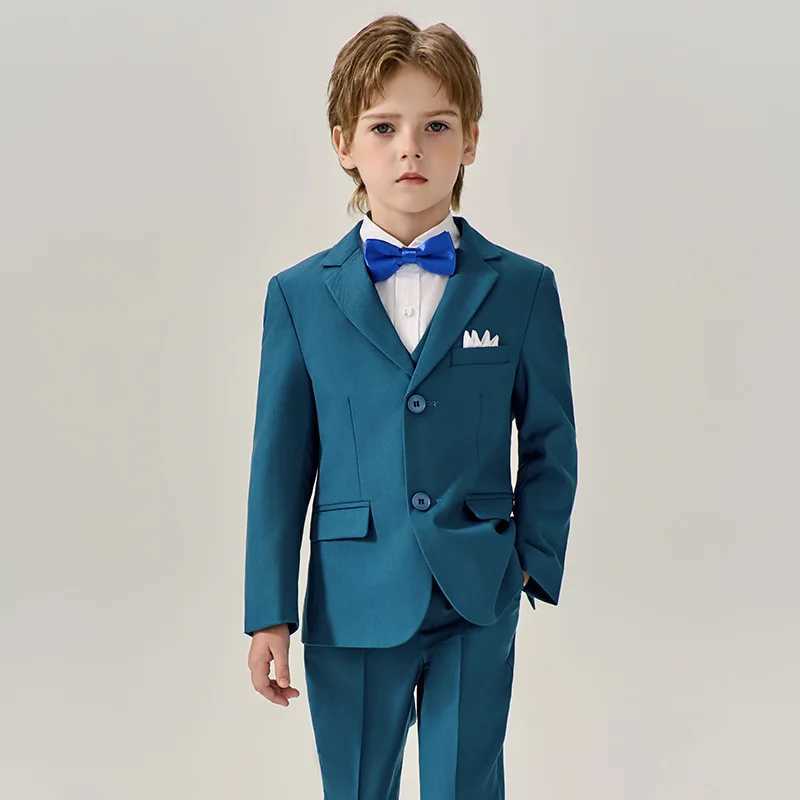 Suits Boys Dark Green Jakcet Vest Pants Bowtie Evening Party Dress Children Wedding Photograph Suit Kids Ceremony Performance Costume
