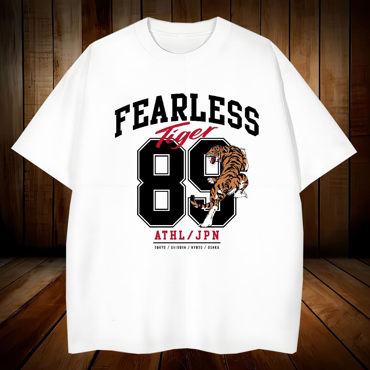 T-Shirts for Men 100% Cotton 230g tiger Hip Hop Crew Neck Black White Men Tops Tees Wholesale High Quality Top Tees